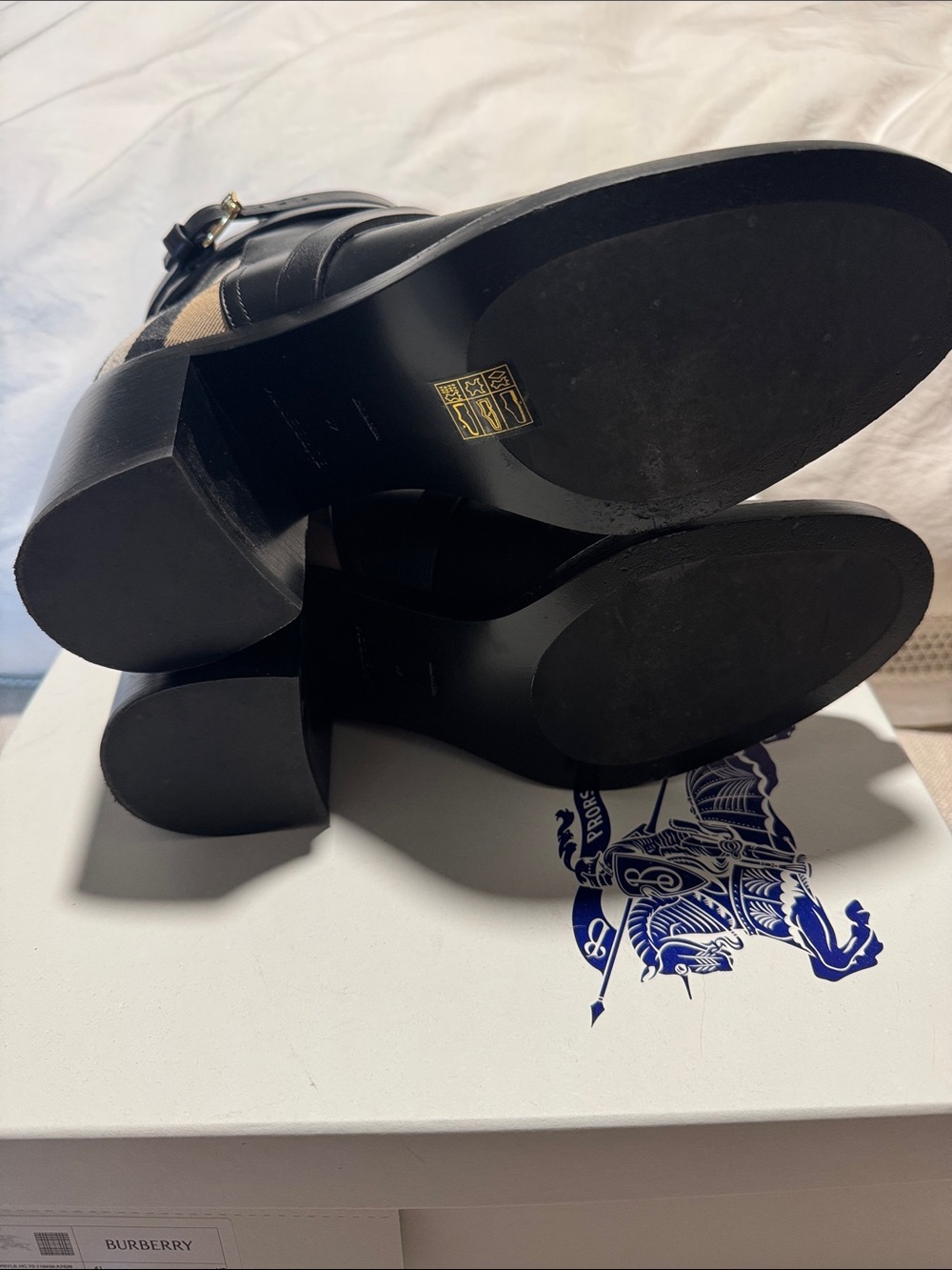 Burberry Black Leather Ankle Boots with Checkered Accent - Picture 3 of 6